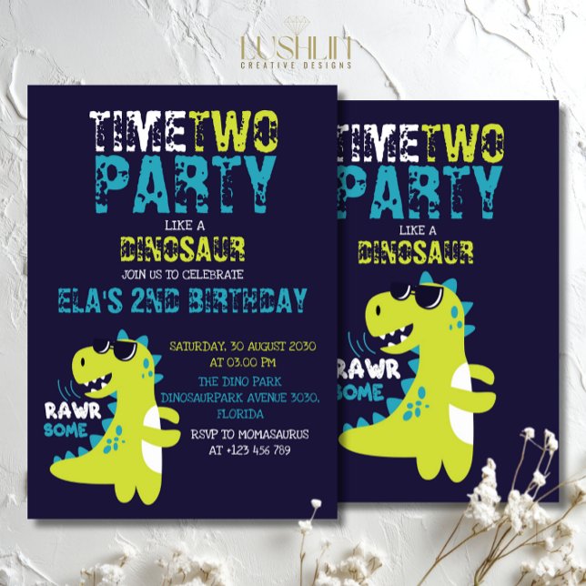 Convite Hora de festejar como um dinossauro Aniversário Pr (Criador carregado)