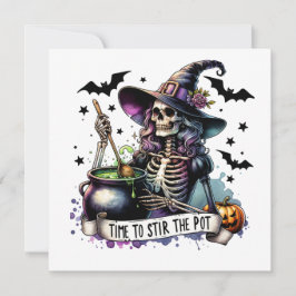 Convite Hora de Mexer o Caldeirão Skeleton Witch