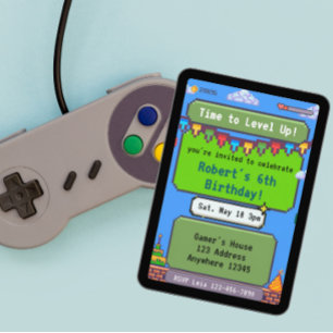 Convite Hora de Subir de Nível Aniversário do Pixel Gamer