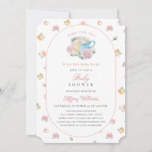 Convite Hora do Chá Chuveirinho de Bebê Floral Rosa Elegan