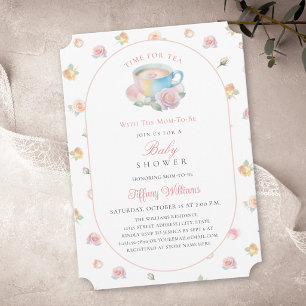 Convite Hora do Chá Chuveirinho de Bebê Floral Rosa Elegan