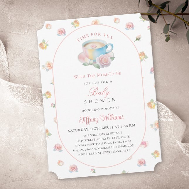Convite Hora do Chá Chuveirinho de Bebê Floral Rosa Elegan (Criador carregado)