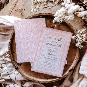 Convite Hora do Chá Festa de Chá com Renda Rosa Chá de Noi