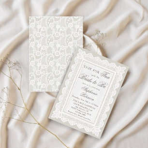 Convite Hora do Chá Taupe Lace Chá Festa de Noivado