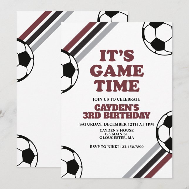 Convite Hora do Jogo de Futebol  Aniversário (Frente/Verso)