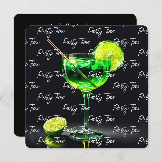 Convite Hora do Partido Neon Popular Personalizado (Frente/Verso)