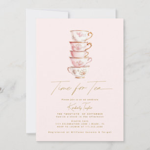 Convite Hora do Tea Pink Chinoiserie Chá de panela Party
