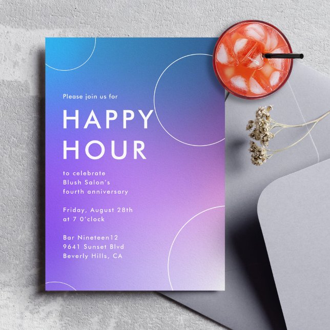 Convite Hora feliz do gradiente moderno (azul) (a modern gradient happy hour party invitation for corporate events)