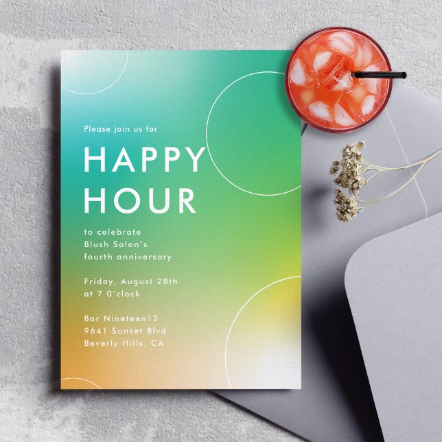 Convite Hora feliz do gradiente moderno (verde) (happy hour invitation for business events)