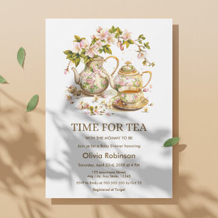 Convite Hora Floral do Bule para o Chá de fraldas de Chá