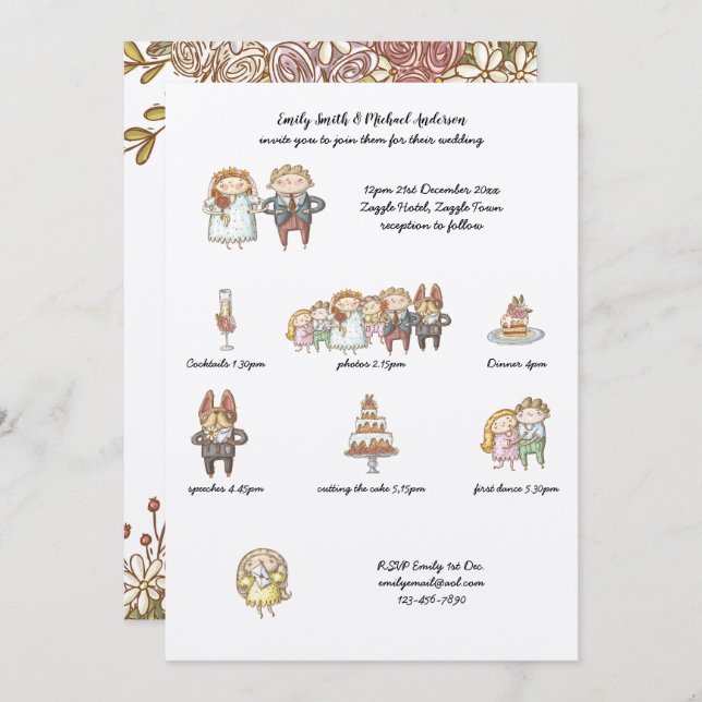 Convite Horário de Casamento Convide Rustic Handatraído Kr (Frente/Verso)