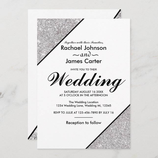 Convite Horas modernas de prata elegantes em fundo branco (Frente/Verso)