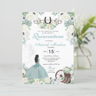 Convite Horferradura Floral Verde Quinceañera Ocidental