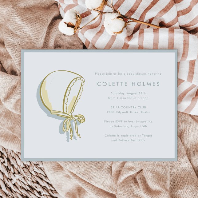 Convite Horizontal para Chá de fraldas de Blindage (Baby Bonnet Illustration Baby Shower Horizontal Invitation)