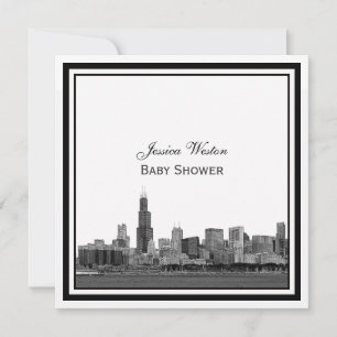 Convite Horizonte de Chicago #2 Gravado Quadro Baby Shower