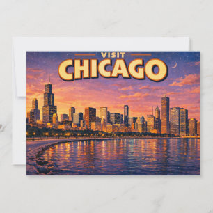 Convite Horizonte de Chicago e Lago Michigan à noite