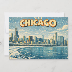 Convite Horizonte de Chicago e Lago Michigan no inverno 