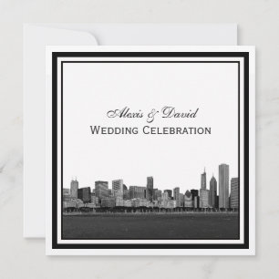 Convite Horizonte de Chicago Gravado Quado Casamento