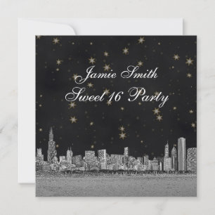 Convite Horizonte de Chicago Preto Dourado Estrela Sweet 1