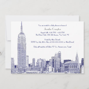 Convite Horizonte de NYC 01 Gravado Branco Chuvinha Azul