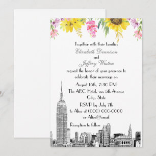 Convite Horizonte de NYC ESB Etch Girassol Rosa Flor Casam