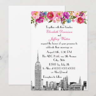 Convite Horizonte de NYC ESB Etch Primavera Rosa Floral Ca
