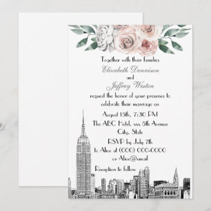 Convite Horizonte de NYC ESB Etch Rosa Claro Cinza Floral