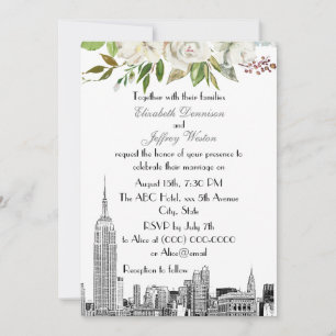 Convite Horizonte de NYC ESB Floral Branco Aquarela Casame