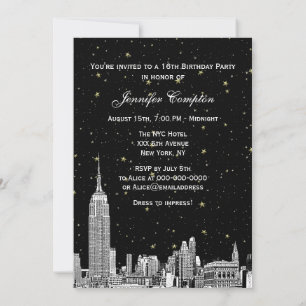 Convite Horizonte de NYC Gravado Estrela DIY BG Cor Doce 1