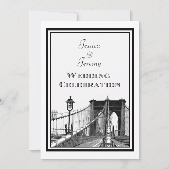 Convite Horizonte de NYC Ponte de Brooklyn #2 DIY Casament (Frente)