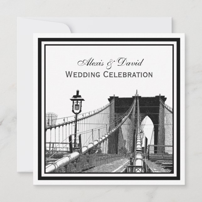 Convite Horizonte de NYC Ponte de Brooklyn #2 SQ Casamento (Frente)
