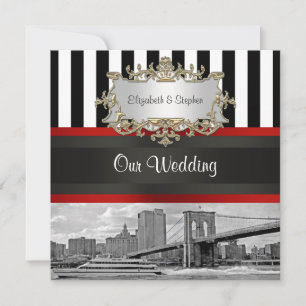 Convite Horizonte de NYC Ponte de Brooklyn Casamento Preto