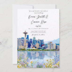 Convite Horizonte de Seattle Wa Paisagem Urbana Casamento