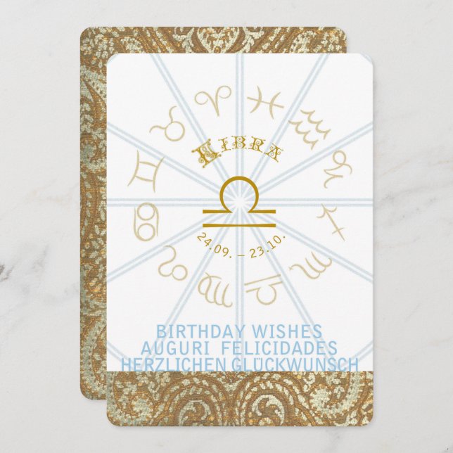 Convite HOROSCOPE ~ Aniversário Convidado - Libra (Frente/Verso)