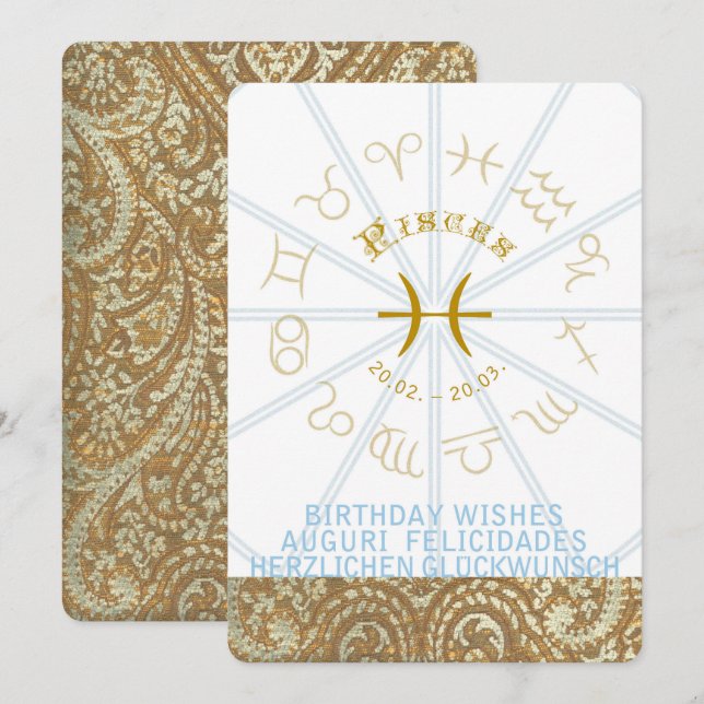 Convite HOROSCÓPIO ~ Aniversário Convidar - Peixes (Frente/Verso)