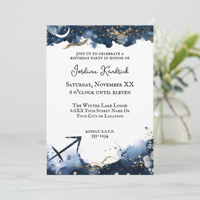 Convite Horoscópio Celestial Sagittarius Aniversário (Em pé/Frente)