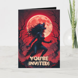 Convite Horror Halloween Werewolf Lady Full Moon