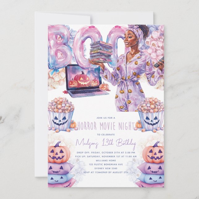 Convite Horror Movie Night Afalloween Slumber Birthday (Frente)