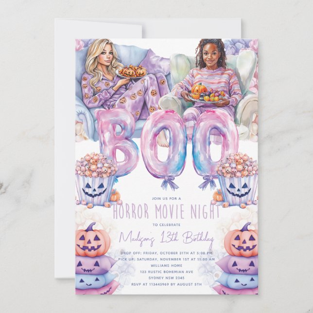 Convite Horror Movie Night Halloween SlumbParty (Frente)