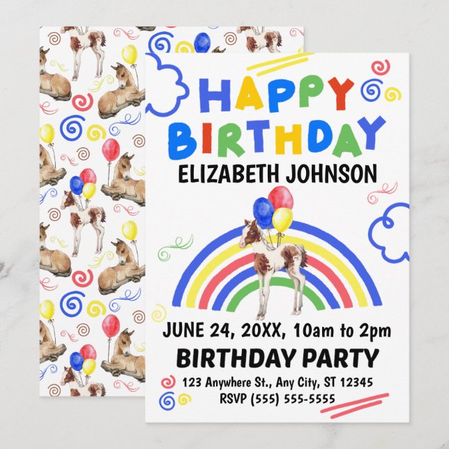 Convite Horse Birthday Invitation (Frente/Verso)