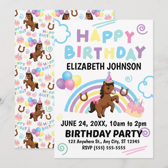 Convite Horse Birthday Invitation (Frente/Verso)