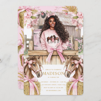 Convite Horse Birthday Invitation with Black Girl