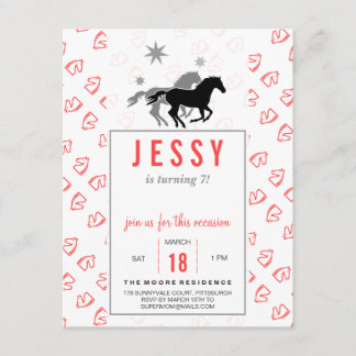 Convite Horse Birthday Invitations Coral Red
