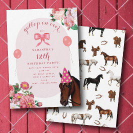 Convite Horse Birthday Theme Pink Floral Girl Cowgirl