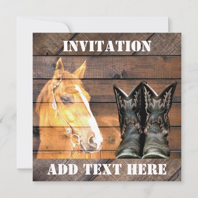 Convite Horse Cowboy Boots Conselho Russo de Celeiro (Frente)