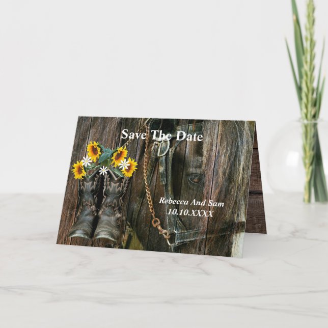 Convite Horse Cowboy Boots Sunflower Russo Conselho (Frente)