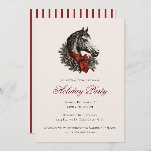 Convite Horse Equestrian Festive Christmas Holiday Party (Frente/Verso)