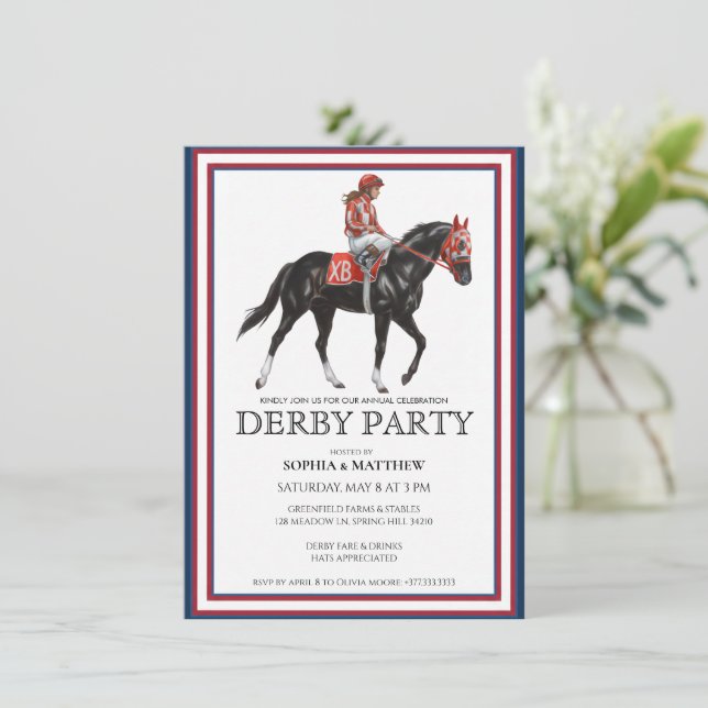 Convite Horse Racing Derby Party Invitation Art (Em pé/Frente)