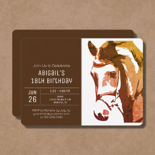 Convite Horse Sketch Modern Brown e White Birday