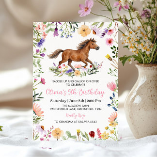 Convite Horse Wildflower Rustic Girl Birthday Invitation